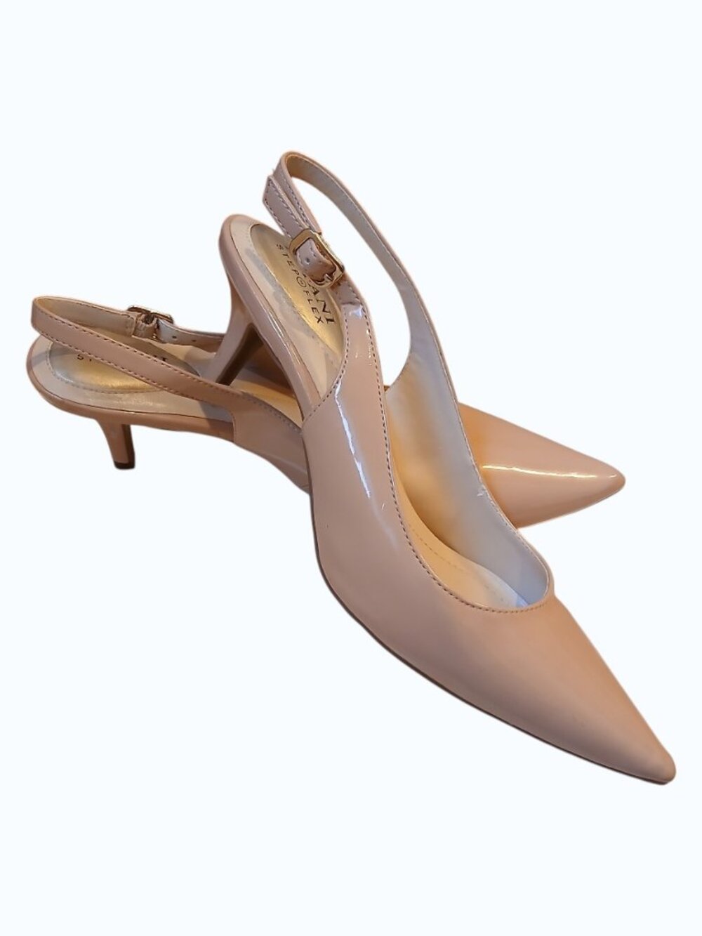 ALFANI Step Flex Nude Patent Kitten Heel Slingbacks 8M - Excellent